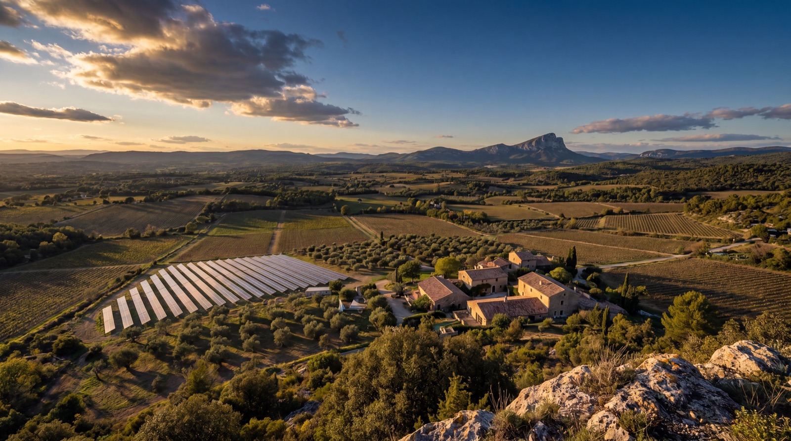 Centrale solaire dans le paysage de l'Hérault, Pic Saint-Loup